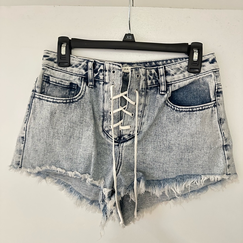 Denim Lace-Up Frayed Hem Shorts